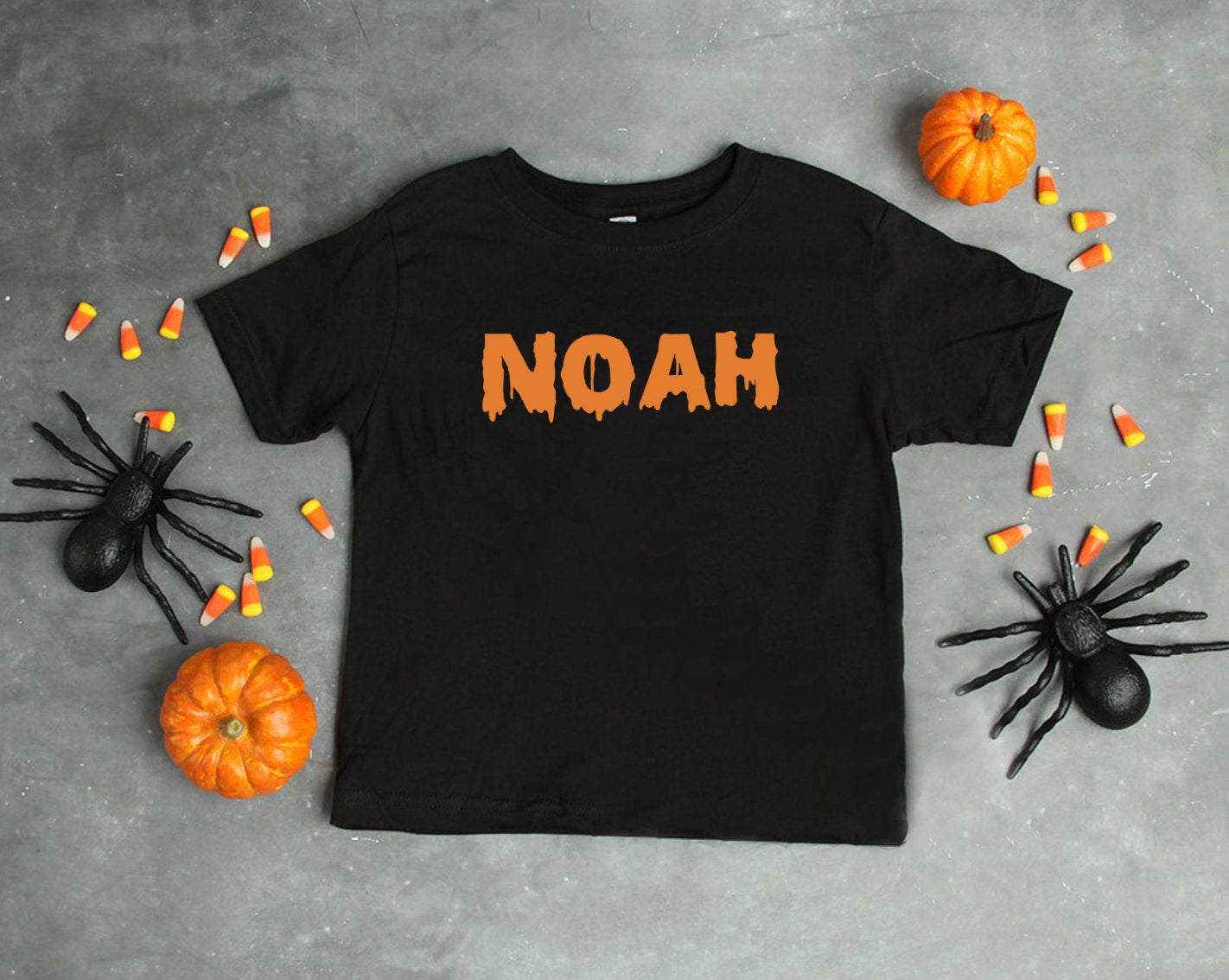 Matte Glitter PERSONALISED spooky Halloween T-Shirt for kidschildren boysgirls Monochrome Colourful